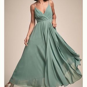 Bhldn Eva bridesmaid dress in sage green